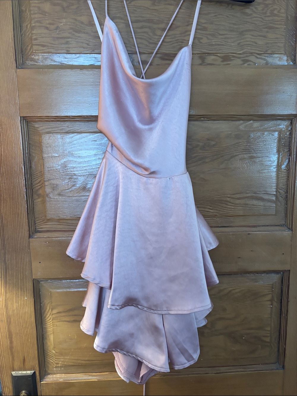 Satin Cowl Neck Tiered Mini Dress - Dusty Rose